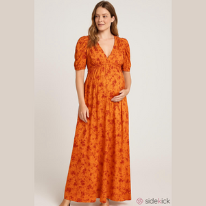 ASOS DESIGN Maternity Floral Print Maxi Tea Dress with Ruched Sleeves